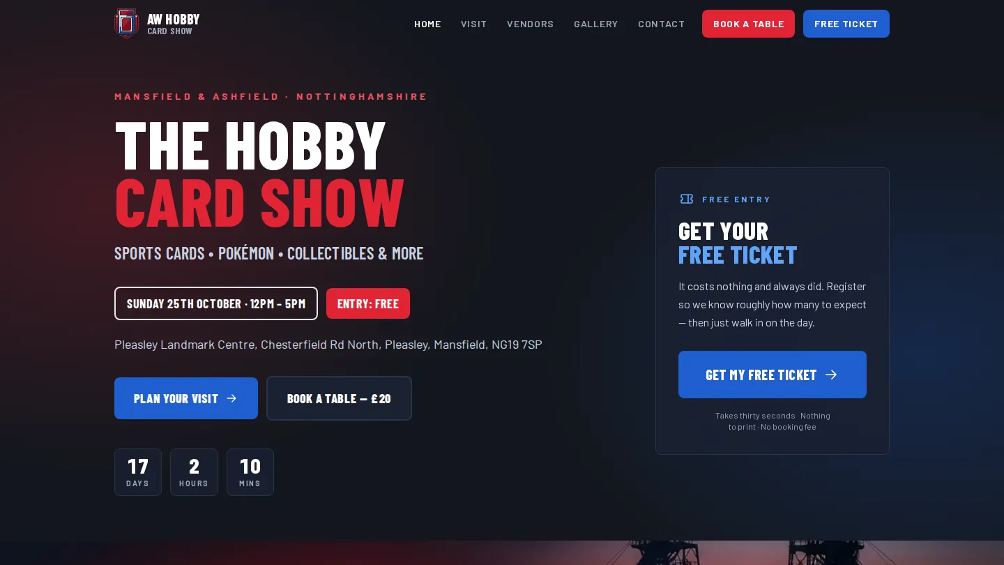 The AW Hobby Cards homepage, designed and built by Dalton Digital