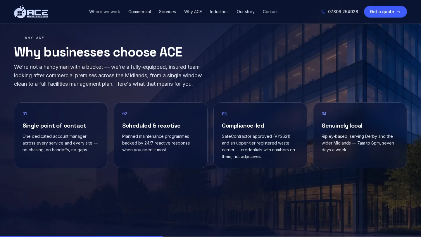 ACE Facilities Management: Why businesses choose ACE, with the registrations named