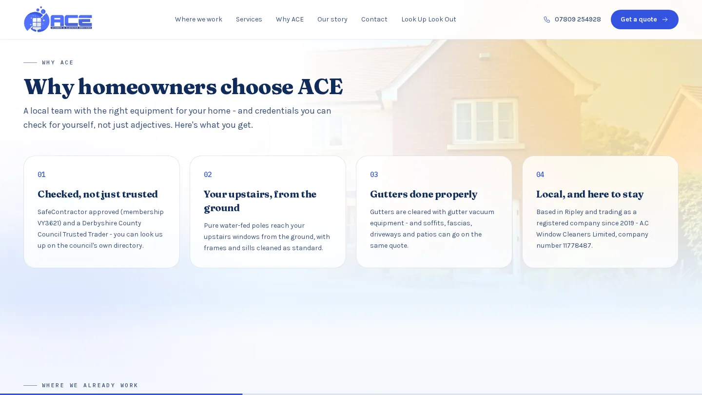 ACE Window & Cleaning: Credentials with numbers on them, not adjectives