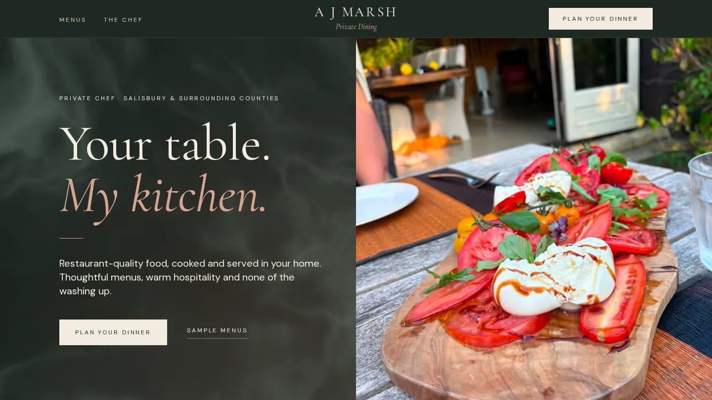 The A J Marsh Private Dining homepage, designed and built by Dalton Digital