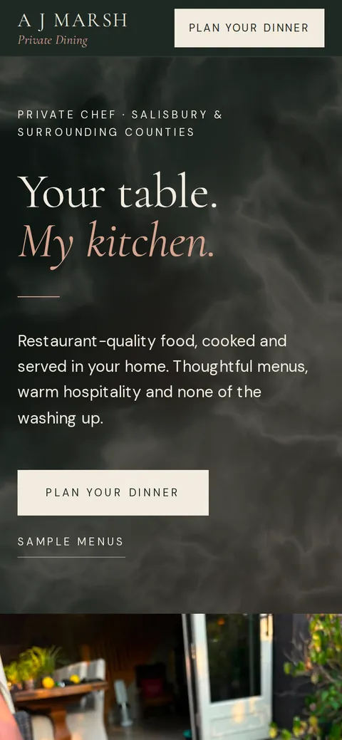 The A J Marsh Private Dining website on a phone