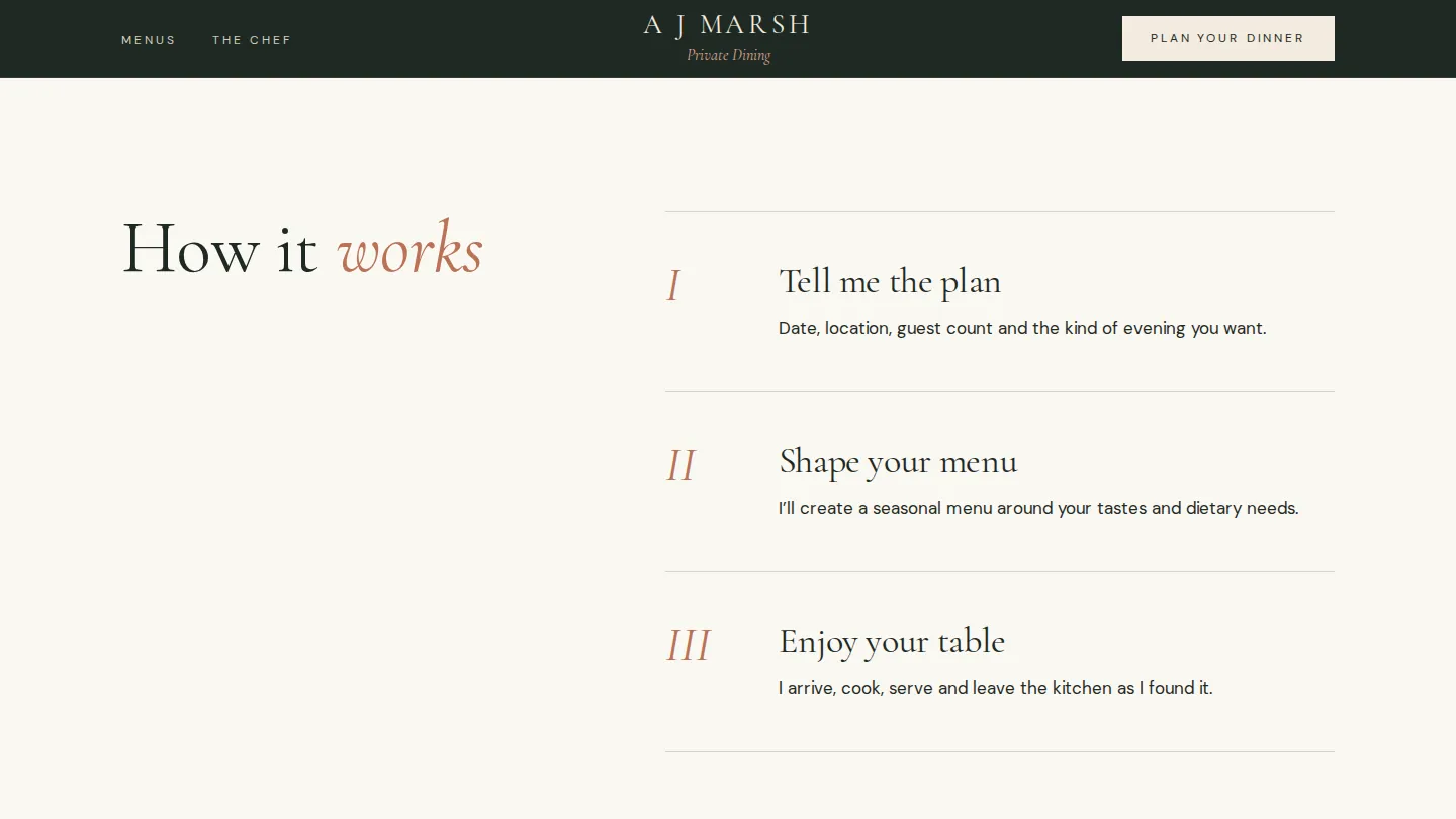A J Marsh Private Dining: Three steps from first message to a cleared kitchen