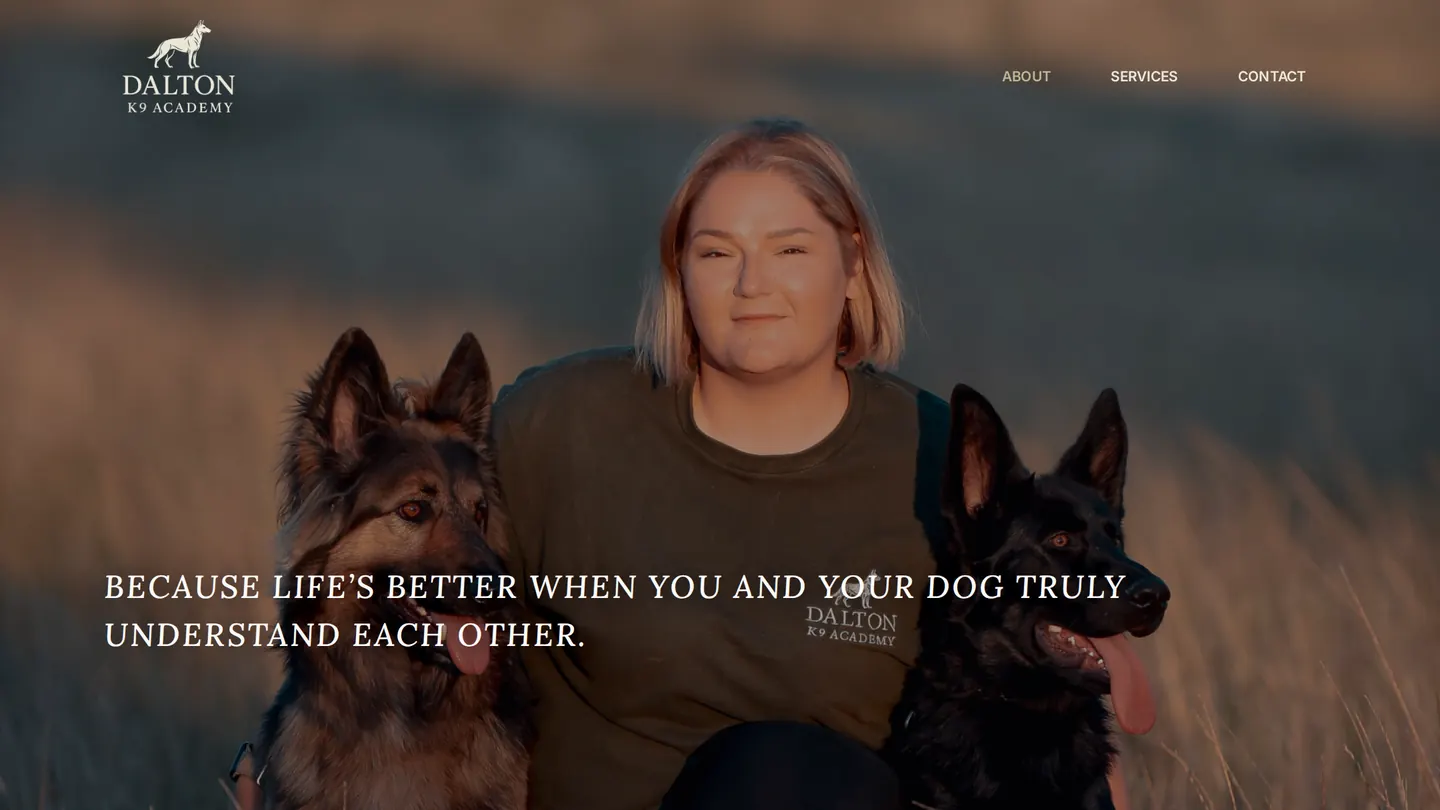 The Dalton K9 Academy homepage, designed and built by Dalton Digital