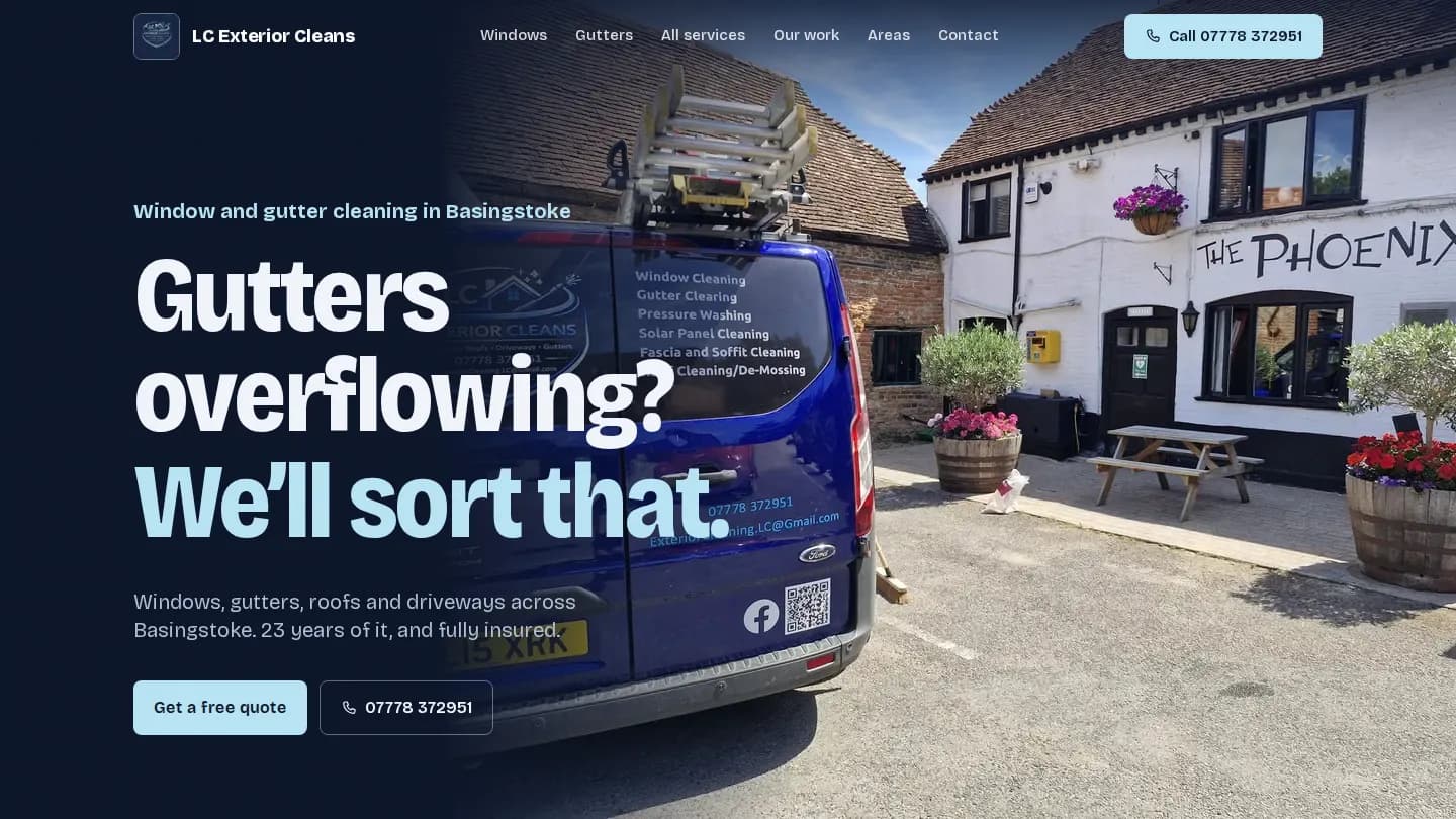 The LC Exterior Cleans homepage, designed and built by Dalton Digital