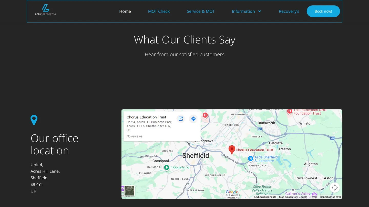 Logic Automotive Solutions: Customer reviews and the garage’s real location on a map
