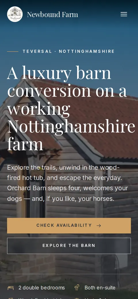 The Newbound Farm website on a phone