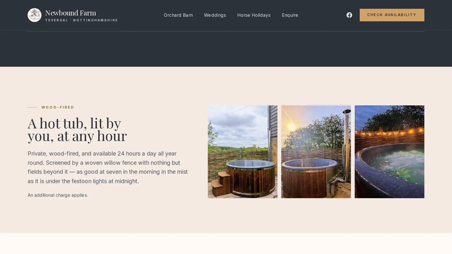 Newbound Farm: The hot tub section — the thing guests actually book for
