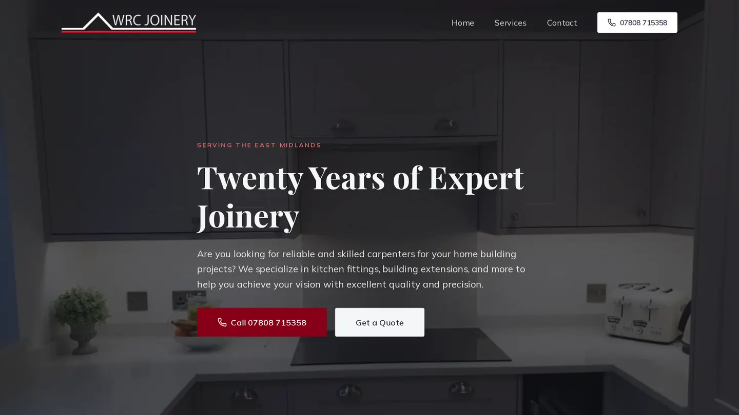 The WRC Joinery homepage, designed and built by Dalton Digital