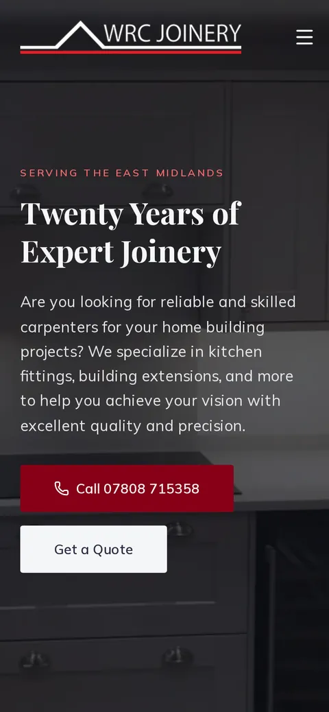 The WRC Joinery website on a phone